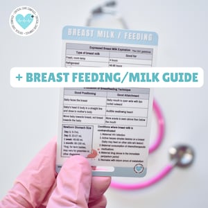 Tarjeta de referencia para la lactancia materna y la leche materna / Perfecta para enfermeras de UCIN, UCIP, neonatología o madre-bebé / Insignia impresa en la parte delantera y trasera