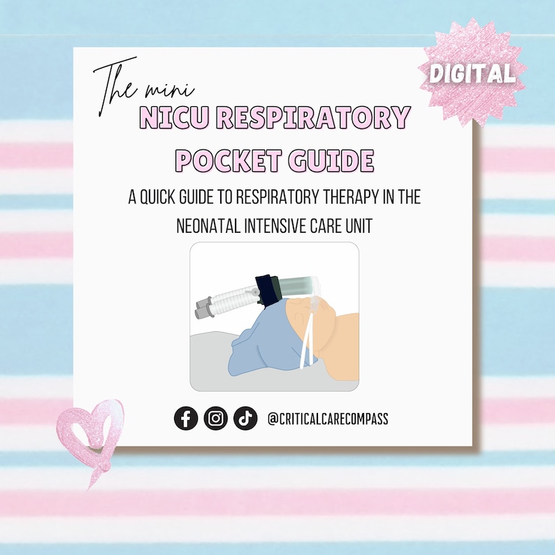 May include: A digital guide titled "The mini NICU Respiratory Pocket Guide" with a quick guide to respiratory therapy in the neonatal intensive care unit. An illustration shows a baby receiving respiratory therapy.