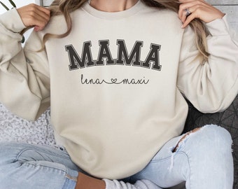 Mama Sweatshirt, benutzerdefinierte Mama mit Kindernamen Sweatshirts, personalisiertes Geschenk, Mama Leben Shirt, Geschenke für Mama, Mama Sweatshirts, coole Mama Shirt