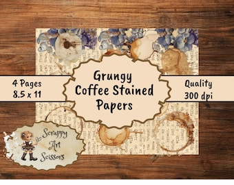 Coffee Stained Junk Journal Pages: Vintage Grungy Paper (Digital Download)