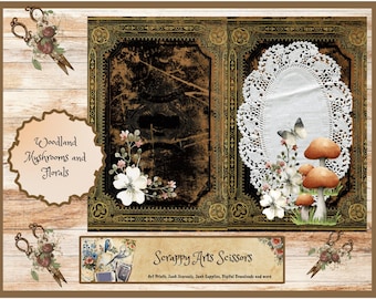 Skräpjournalkit med svamp och blommor: Vintage botanisk efemera (digital nedladdning)