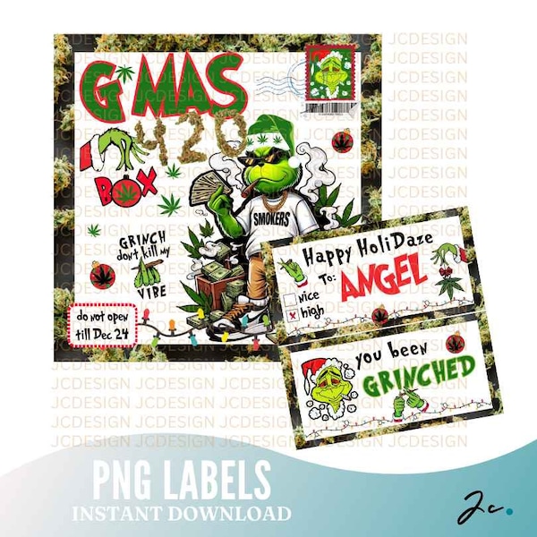 EDITABLE 420 Greenman Eve Label, Green Eve Box, Green Box, 420 Box, Grin , Secret Santa Box, weed, weedbox