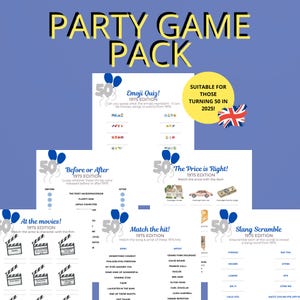 50th Birthday Party Games Bundle | Born in 1975 Trivia | 50th Party Decor | Born in 1975 Quiz | 1975 Printable Games Pack | 50 in 2025