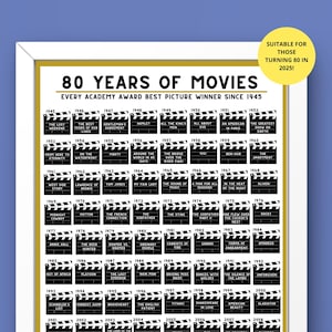80 Jahre Film Poster | 80 Meilenstein Geschenk | Oscar Preisträger Filme seit 1945 | Druckbares Geschenk | 1945 Film Geschenk | 80er Jahre Film Geschenk
