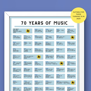Póster de 70 años de música / Regalo por 70 años / Canciones más vendidas desde 1955 / Regalo imprimible / Regalo musical de 1955 / Regalo musical por el 70.° cumpleaños