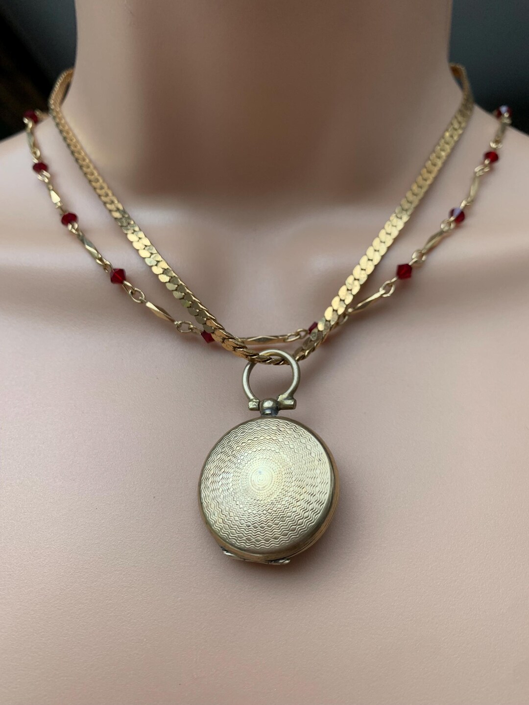 Locket Chain Plus Sign Antique Victorian Pinchbeck Round Mourning Locket With Hair Comes With ...