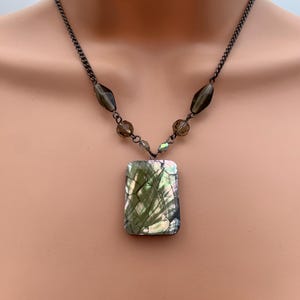 Vintage Statement Necklace with Abalone Shell Pendant & Smoky Beads