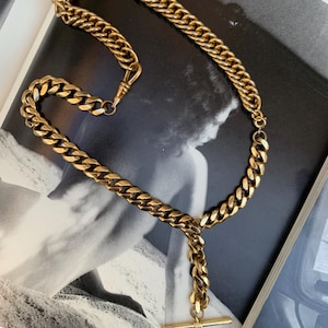 vintage albert watch chain with t-bar dog clip gold plated bespoke unique chain by adoremylocket two type of chains chunky layered necklace