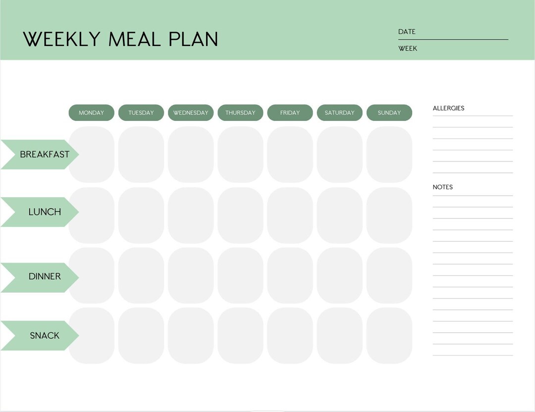 Weekly Meal Plan & Grocery List - Etsy
