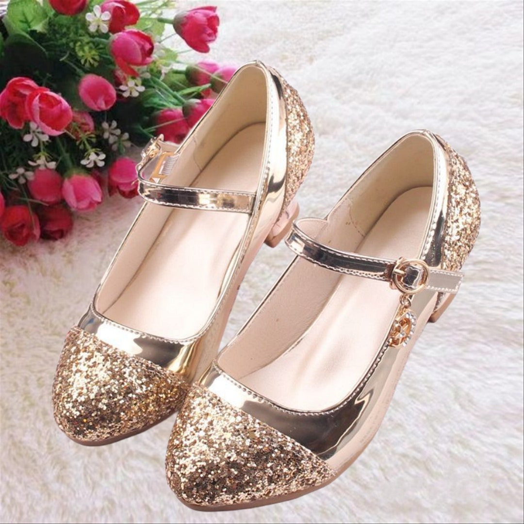 Gold Rock Glitter Shoes With Heel Mary Jane Shoes Toddler - Etsy