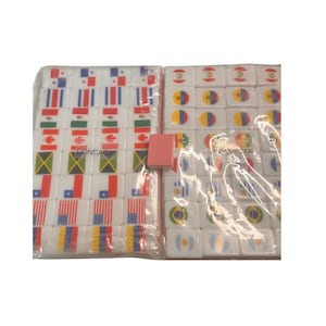 May include: A set of white dominoes with flags of different countries on each tile. The dominoes are divided into two sections, one labeled "CONCACAF" and the other labeled "CONMEBOL".