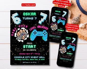 Editable 6-7 Birthday Invitation Template, Printable Meme Trending Six Seven Party Invite, Video Games Bday Party Invite, Game Controllers