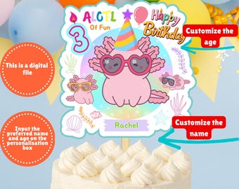 Cooler Axolotl Geburtstagskuchen Topper, Süße Pinker Axolotl Bday Party Kuchen Topper, Alotl Fun Kuchen Dekor, Unter dem Meer Party