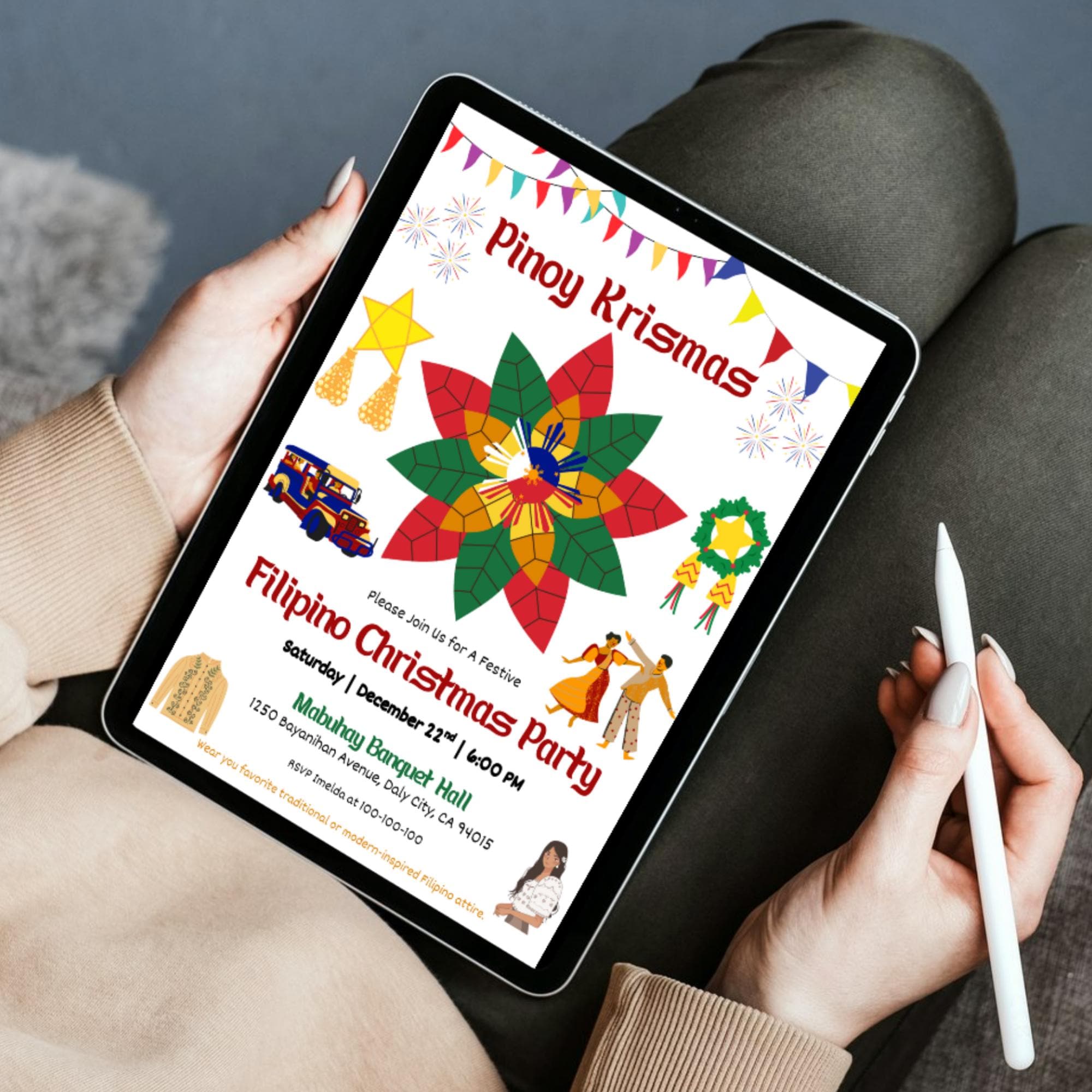 Editable Paskong Pinoy Party Invitation Template, Printable Filipino ...