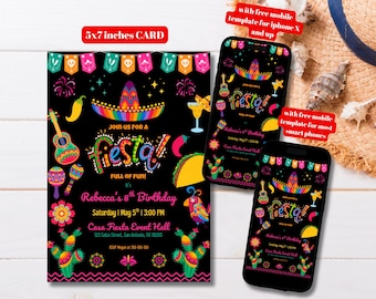 Plantilla editable de invitación para fiesta de cumpleaños con temática mexicana, invitación imprimible para cumpleaños con temática mexicana, invitación para fiesta de cumpleaños del Cinco de Mayo, invitación para celebridades mexicanas