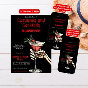 Editable Costumes and Cocktails Halloween Party Invitation Template, Printable Adult Halloween Party Evite, Cocktail Party, Costume Party