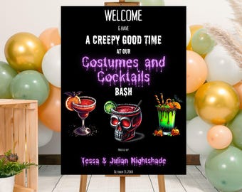 Editable Costumes and Cocktails Halloween Party Welcome Sign Template, Printable Adult Halloween Party Welcome Poster, Costumes Cocktails