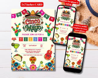 Editable Cinco de Mayo Fiesta Invitation Template, Printable Fiesta Invites, Mexican Fiesta Invitation, Mexican Holiday Celebration Invite