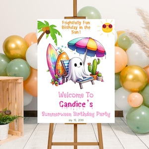 Editable Summerween Birthday Party Welcome Sign Template, Printable Summer Halloween Party Welcome Poster, Halloween in Summer Pool Party