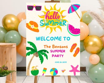 Editable Summer Party Welcome Sign Template, Printable Summer Poster, Hello Summer Party Welcome Poster, Swimming Party Sign, Pool Party