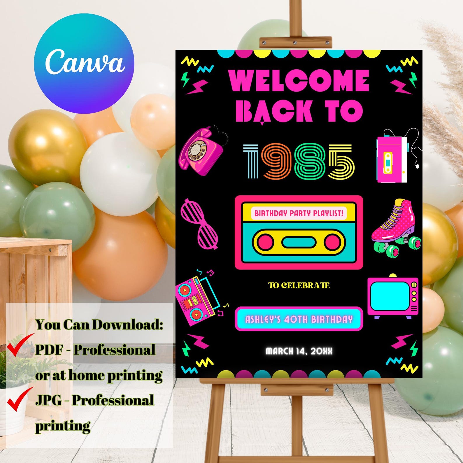 Editable Born in 1985 Birthday Party Welcome Sign Template, Printable ...