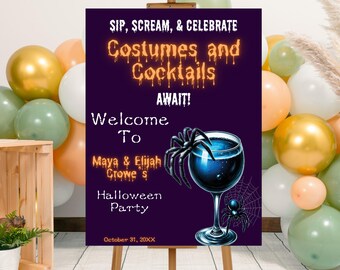 Editable Halloween Costumes and Cocktails Welcome Sign Template, Printable Adult Halloween Party Welcome Poster, Costumes Cocktails Party