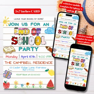 Editable End of School Party Invitation Template, Printable Kids Summer Party Invite, End of School Party Invite, End of School Party