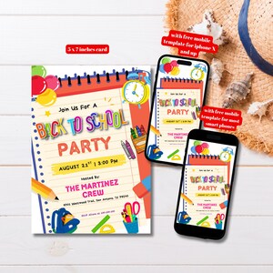 Editable Back To School Party Invitation, Printable Back To School Bash Invite, End Of Summer Party, Digital Mobile Back to School Invite