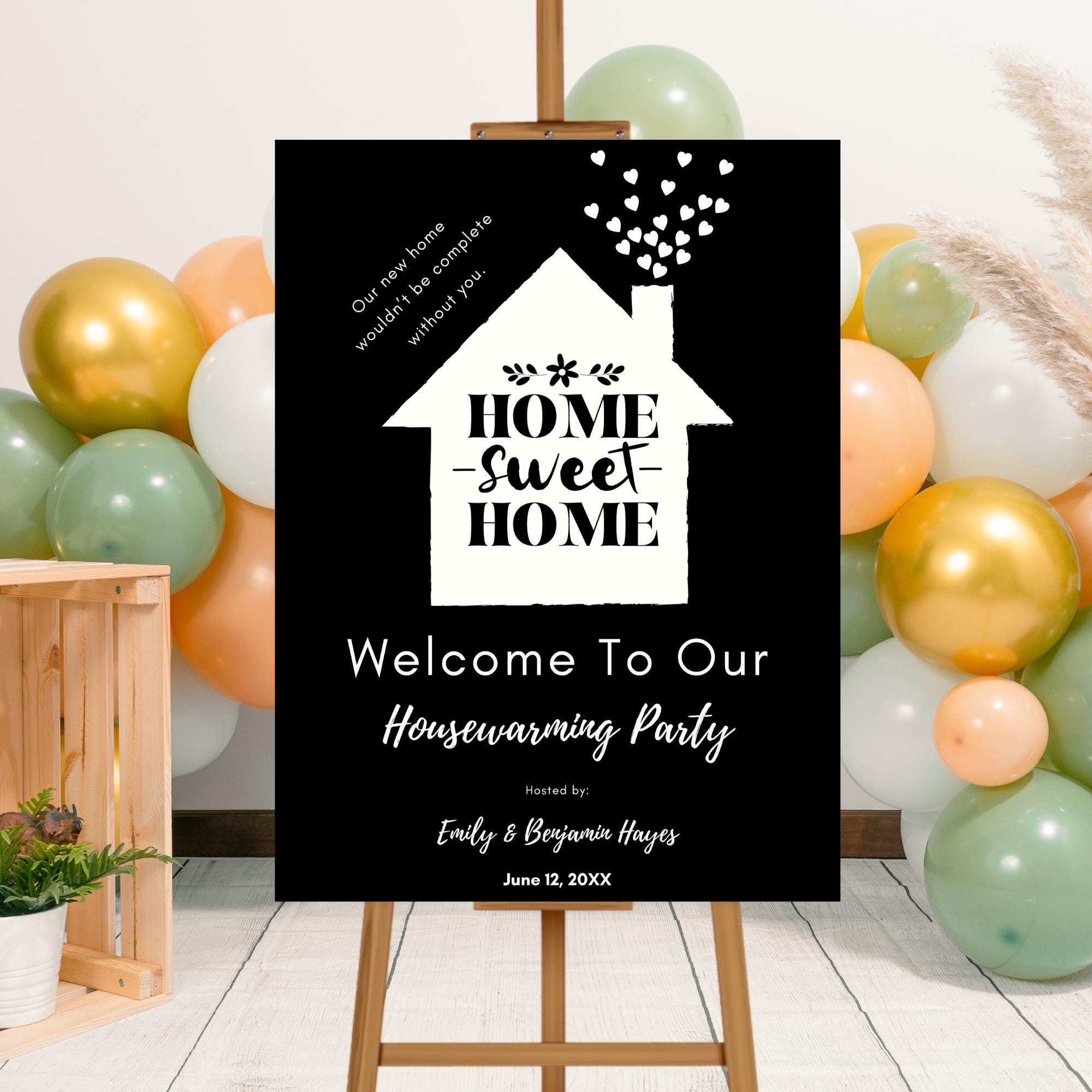 Editable Black and White Housewarming Party Welcome Sign Template