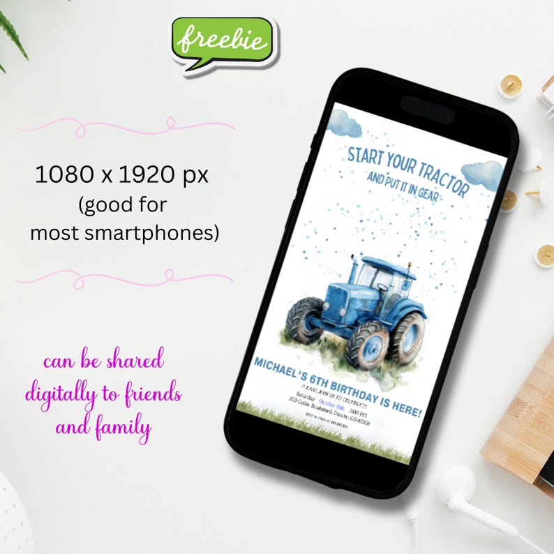 Tractor Birthday Party Invitation Editable Template, Blue Farm Tractor ...