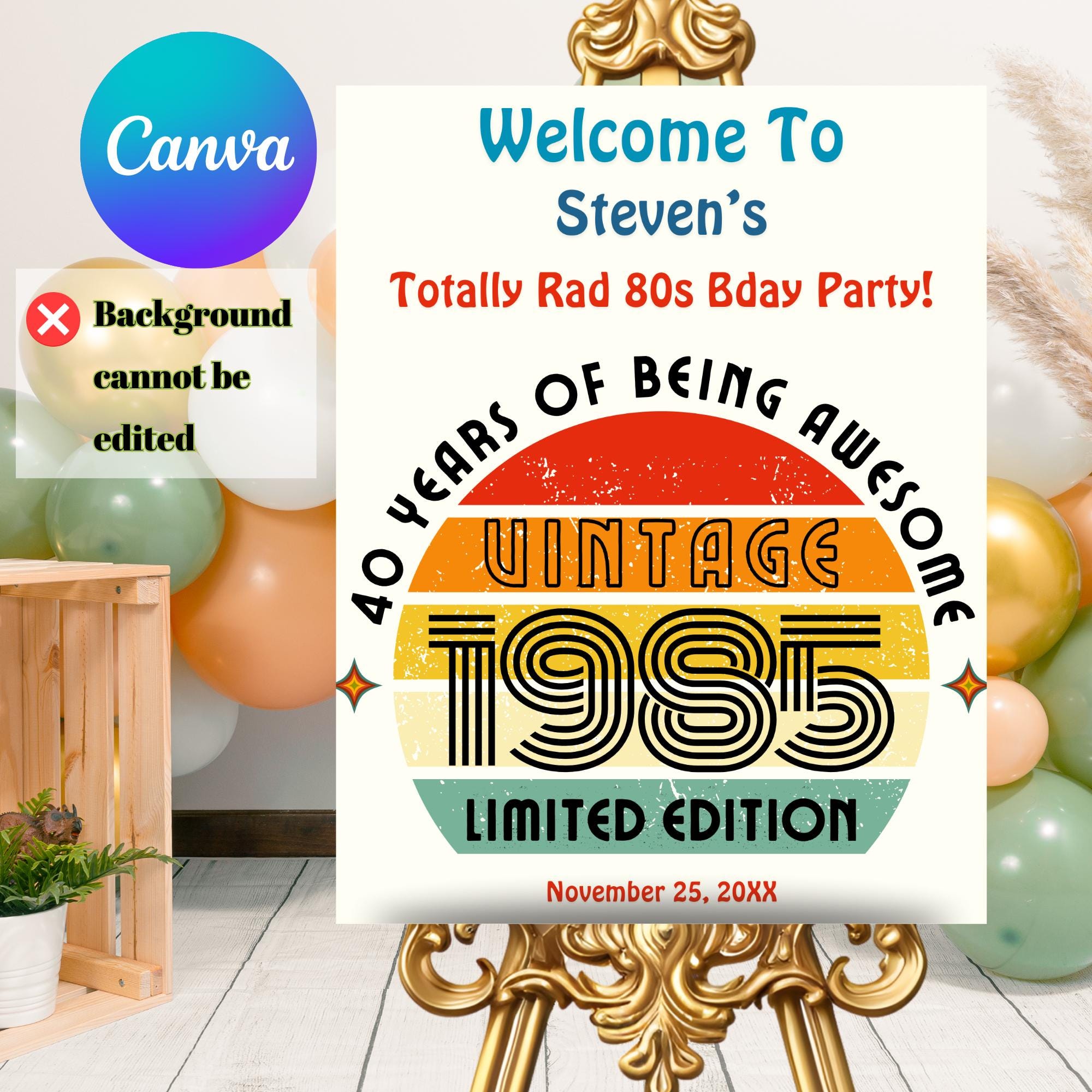 Editable Born 1985 Birthday Welcome Sign, Printable 80s Birthday Party ...