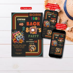 Editable 1985 40th Birthday Invitation Template, Printable Vintage 80's Bday Party Invite, Boho Mixed Tapes Bday Party, Back to the 80's