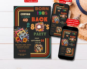 Editable 1985 40th Birthday Invitation Template, Printable Vintage 80's Bday Party Invite, Boho Mixed Tapes Bday Party, Back to the 80's