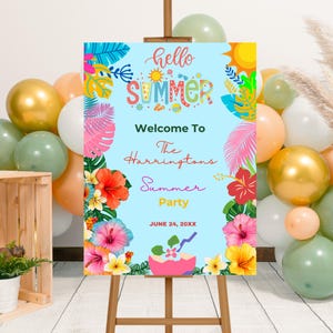 Modello modificabile per cartello di benvenuto per festa estiva, poster di benvenuto stampabile per festa estiva, striscione di benvenuto per festa estiva, fine anno scolastico