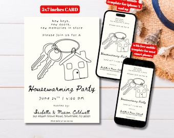 Editable Hand Drawn Housewarming Party Invitation Template, Printable Doodle Housewarming Invite, Handwritten New Home Invite, New House