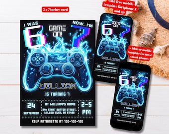 Editable Video Game Six Seven Birthday Invitation Template, Printable I was 6 now I'm 7 Party Invite, 6 7 Bday Party Mobile Evite