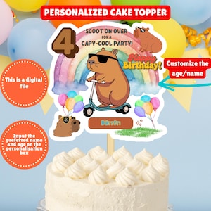 Custom Capybara Birthday Cake Topper, Cool Capybara Cake Topper Personalized, Scooter Party Capybara Topper, Capy Birthday Cake Topper