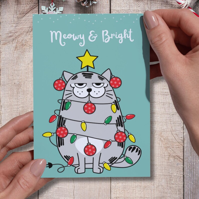 Printable Funny Cat Christmas Greeting Card, Grumpy Cat and Christmas ...