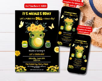 Editable Birthday Yellow Pickle Invitation Template, Printable Pickle Big Dill Birthday Invite, Cute Pickle Bday Party Invite, Dill Pickle