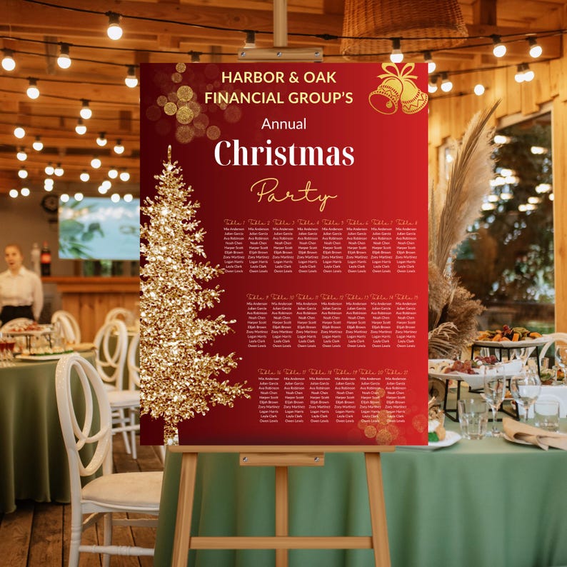 Modèle de plan de table pour la fête de Noël rouge et or, modifiable ...