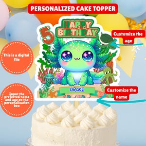 Personalized Green Axolotl Cake Topper, Custom Axolotl Cake Topper, Printable Green Axolotl Cake Topper, Digital Under the Sea Cake Topper