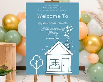 Editable Blue and White Housewarming Welcome Sign Template, Printable New Home Party Poster, Housewarming Canva Sign, Home Sweet Home Party