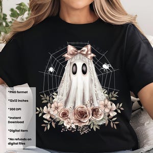 Laço fantasma de Halloween PNG, Camisa de Halloween PNG, Fantasma de Halloween PNG, Laço fantasma de laço de coquete assustador, Laço de renda Boo, Sublimação fantasma