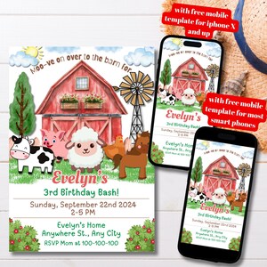 Editable Farm Birthday Invitation Template, Printable Farm Animals Birthday Invite, Barnyard Bday Party Invitation, Canva Farm Invitation