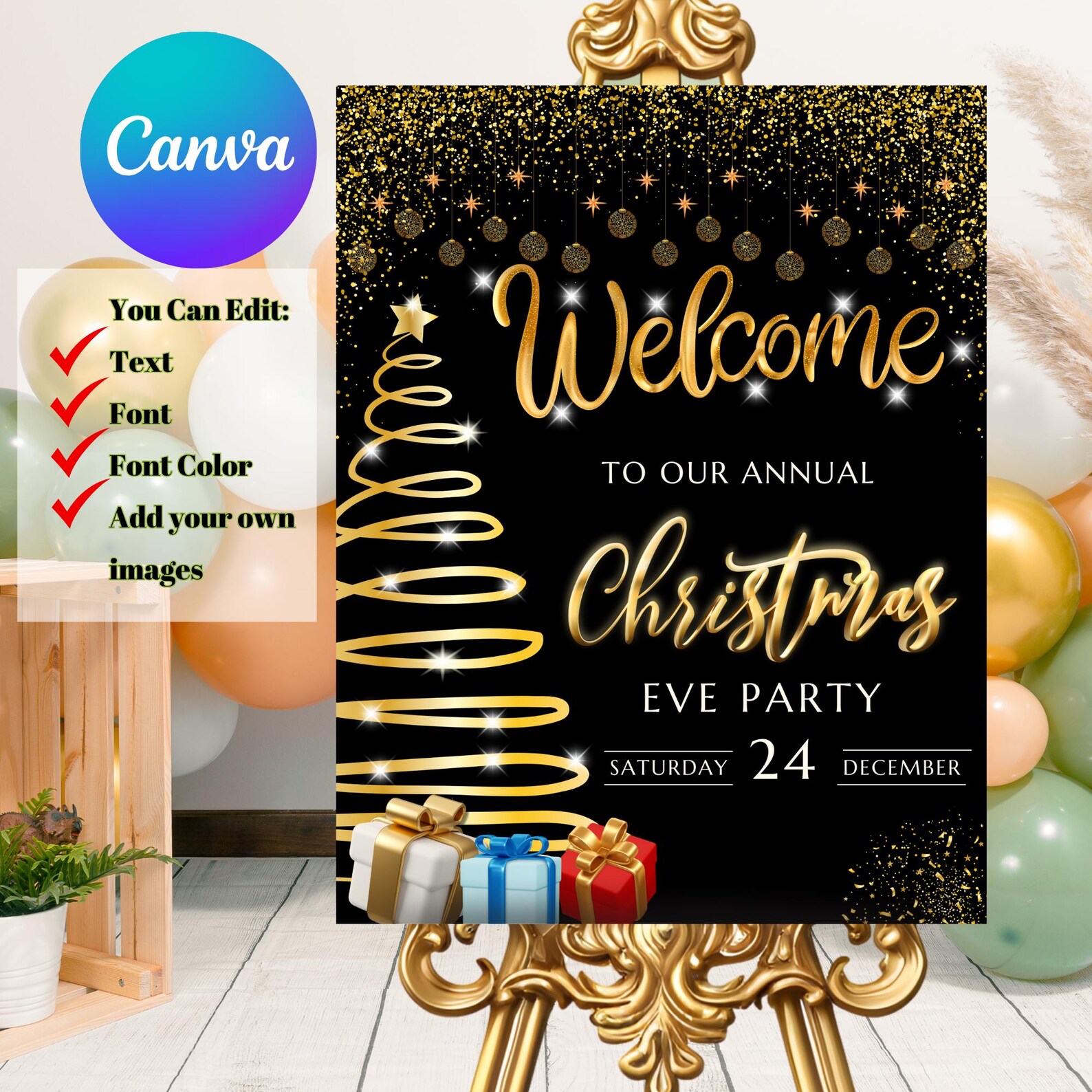 Editable Christmas Party Welcome Sign Template, Printable Christmas ...