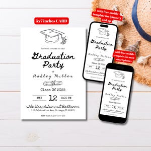 Graduation Party Invitation Template Editable, Whimsical Hand Drawn Graduation Party Invite, Doodle Style Graduation Invitation, Hand Drawn