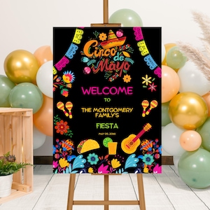 Editable Cinco De Mayo Party Welcome Sign Template, Printable Mexican Let&#39;s Fiesta Party Welcome Poster, Mexican Holiday Celebration Sign