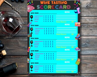 Editable 1980s Theme Wine Tasting Score Card Template, Printable Back to the 80s Wine Tasting Score Sheet, Wine Tasting Game, Wine Party