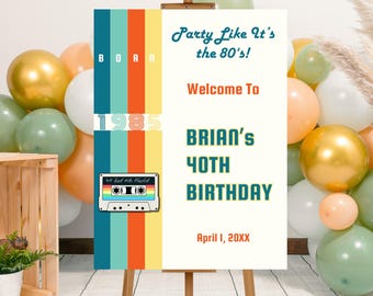 Bewerkbaar 80s feest welkomstbord, afdrukbaar geboren 1985 verjaardag feest welkomstbord, 80s feest verjaardagsfeestje decoratie, 40e verjaardag welkomstbord