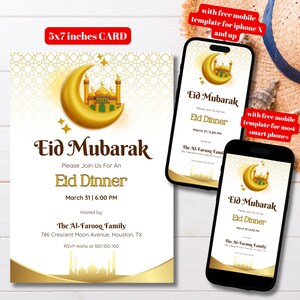 Editable Eid Mubarak Dinner Invitation Template, Printable Eid al-Fitr Invite, Iftar Party Invitation, Muslim Invite, Iftar Dinner Invite